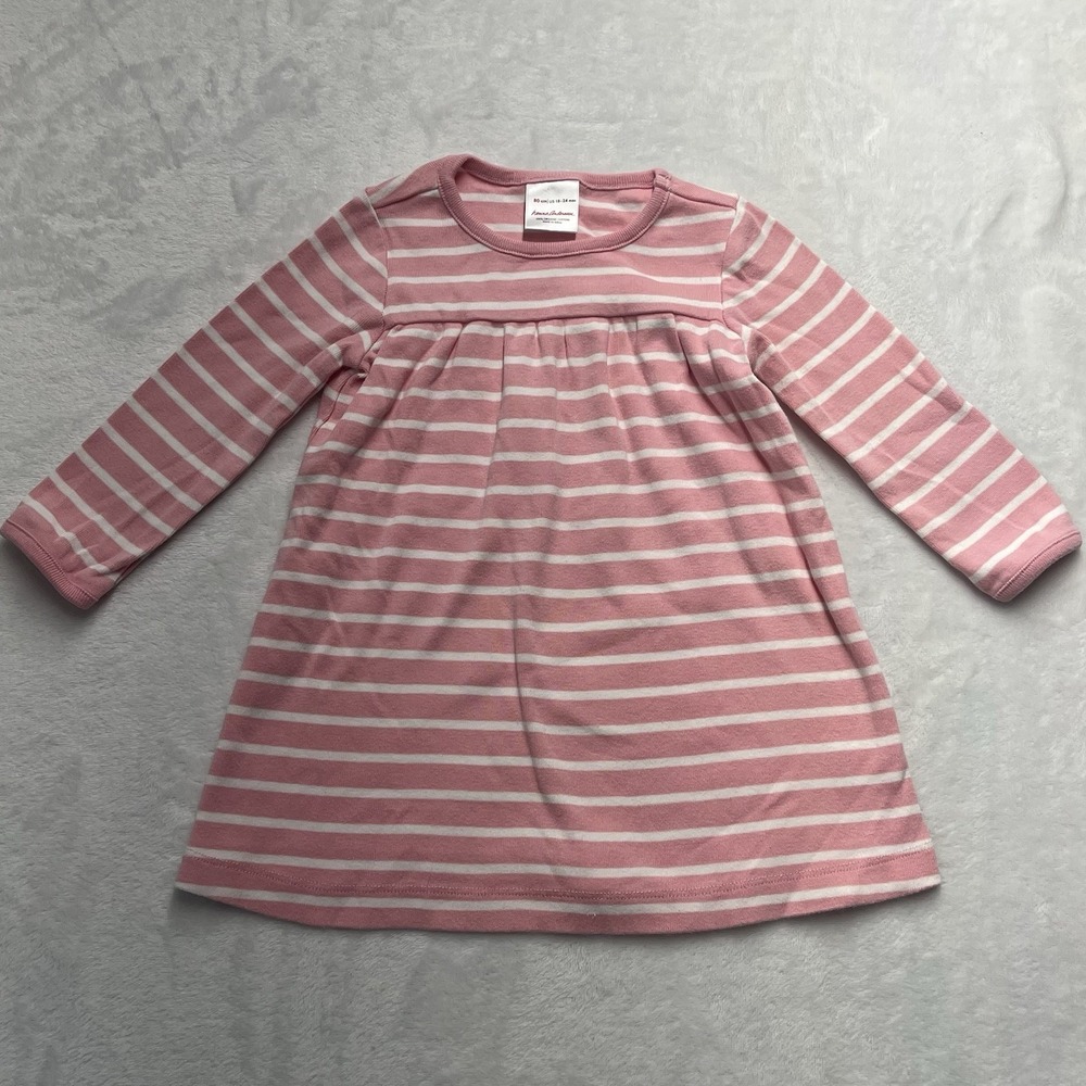Hanna Andersson Striped Dress Baby Girl 18-24m Pink Long Sleeve Organic Cotton